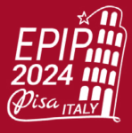 EPIP 2024 logo, white text on red background reading EPIP 2024 Pisa Italy, with a stylised leaning tower of Pisa.