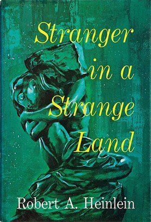 Dust jacket of the first edition of Stranger in a Strange Land by Robert A. Heinlein. No copyright markings on the dust jacket, which required a separate notice from the book itself