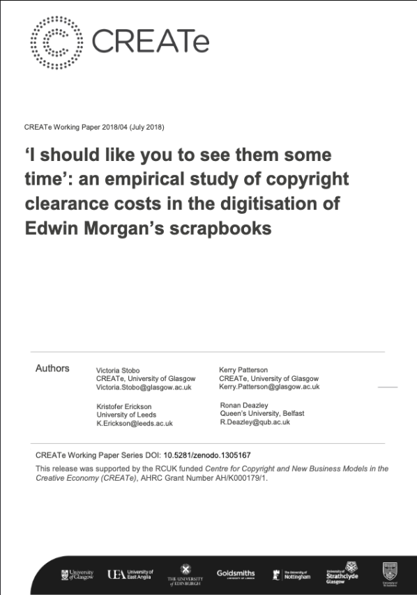 'I should like you to see them some time': an empirical study of copyright clearance costs in the digitisation of Edwin Morgan's scrapbooks Front Cover