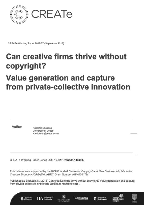 Can creative firms thrive without copyright? Value generation and capture from private-collective innovation Front Cover