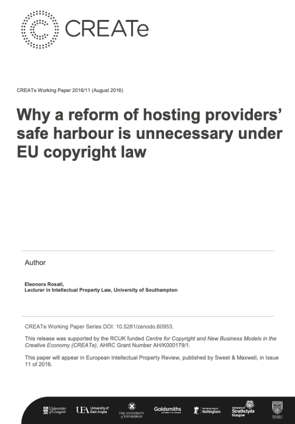Why a reform of hosting providers’ safe harbour is unnecessary under EU copyright law