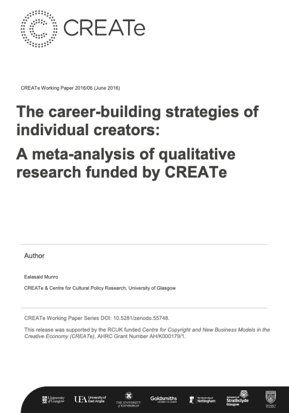 The career-building strategies of individual creators: A meta-analysis of qualitative research funded by CREATe