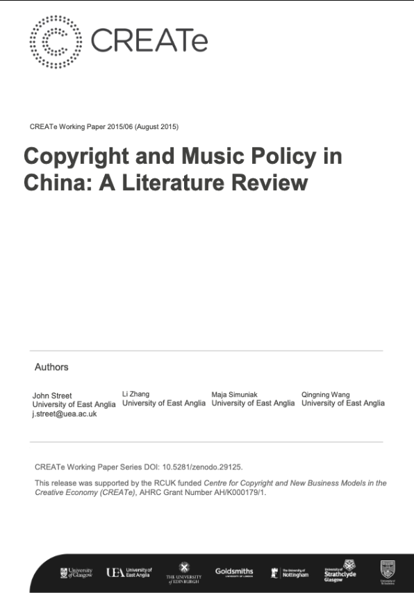 Copyright and Music Policy in China: A Literature Review