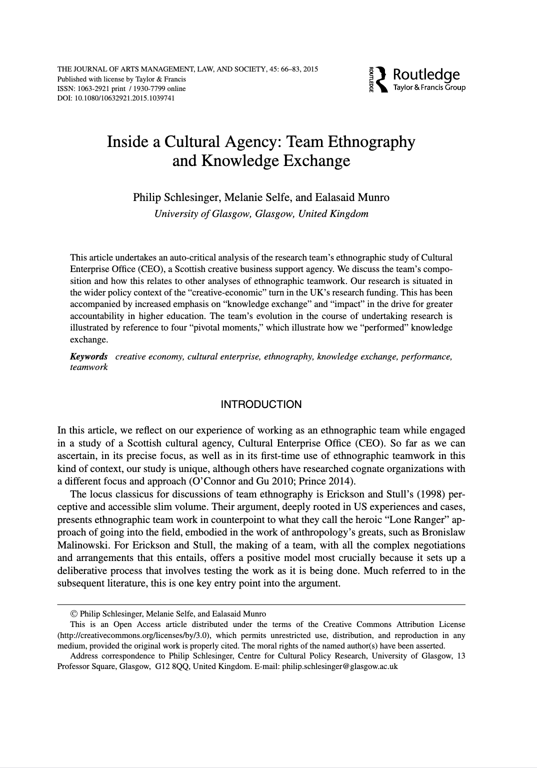 Inside a Cultural Agency: Team Ethnography and Knowledge Exchange