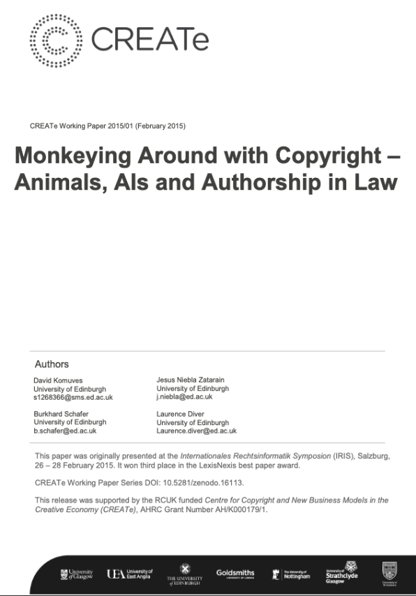 Monkeying Around with Copyright – Animals, AIs and Authorship in Law