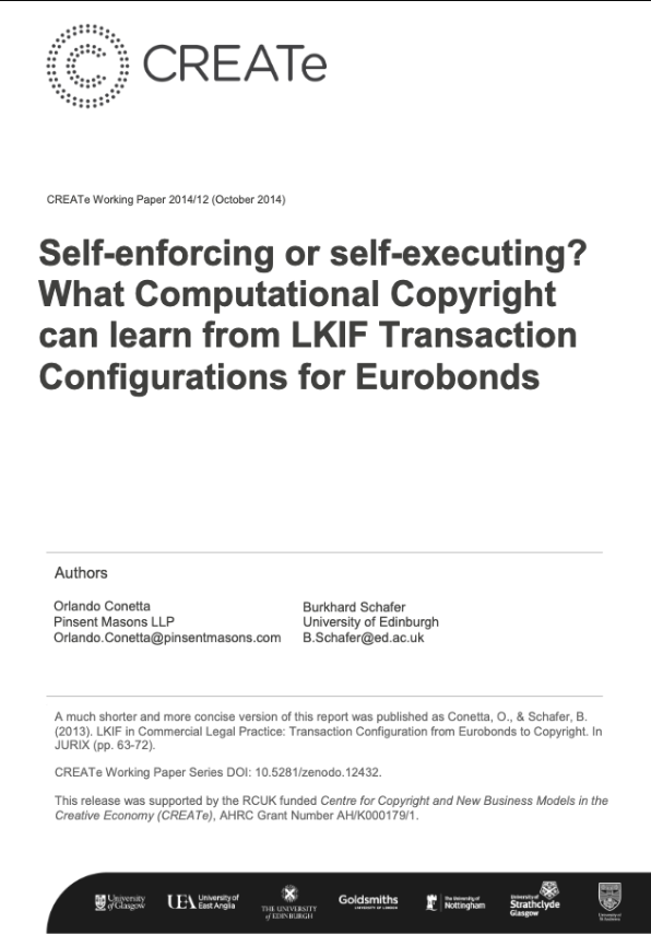 Self-enforcing or self-executing? What Computational Copyright can learn from LKIF Transaction Configurations for Eurobonds