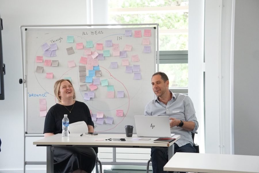 Book launch session with Amy Thomas (left) and Adrian Aronsson-Storrier (right) in conversation.